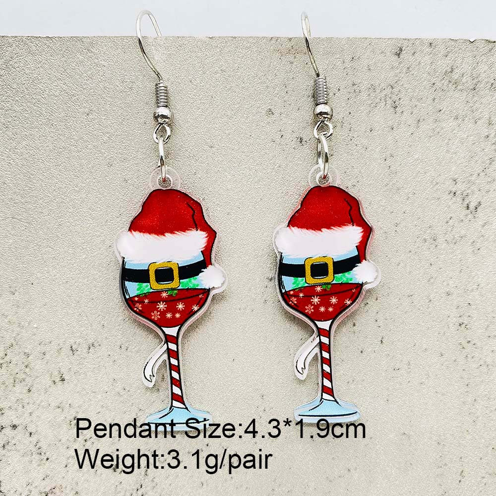 Wholesale Creative Santa Hat Red Wine Glass Colored Light Acrylic Earrings